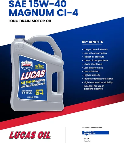 Vista 4 de Lucas Oil 10076 SAE 15W-40 API CI-4 Magnum Aceite de Motor para Trabajo Pesado - 1 Galón