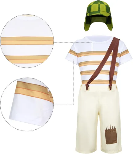 Vista 6 de Kids Costume Striped T-shirt Hat Straps Pants Outfit Halloween Cosplay Uniform Set