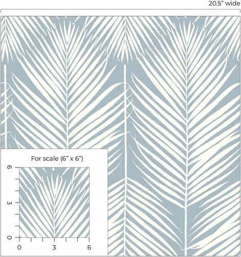 Vista 6 de Palm Silhouette Coastal Papel pintado prepegado (azul claro)