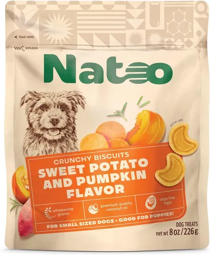 Vista 11 de NATOO Galletas para perros pequeños y cachorros, golosinas crujientes de coco y mango, galletas naturales saludables para perros, ricas en Omega 6