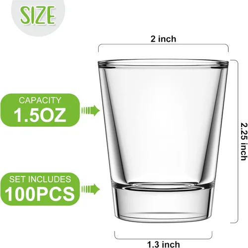Vista 2 de Geosar 100 vasos cortos transparentes a granel de 1.5 onzas, mini vasos redondos de chupito, base pesada, vasos de vidrio pequeños para bodas, agua