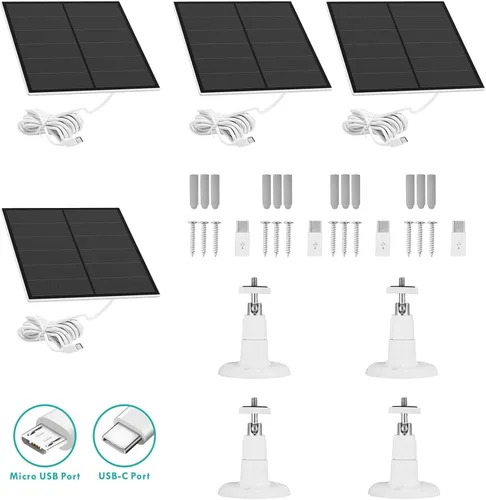 Vista 5 de Paquete de 4 paneles solares para cámara al aire libre, cargador de panel solar micro USB y USB-C, panel solar de 5 V, 6 W, 4 W, 3 W, para cámara