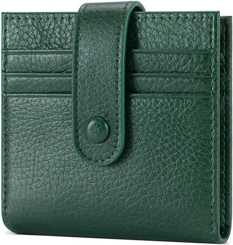 Vista 14 de Cartera delgada para mujer de cuero genuino pequeño plegable titular de la tarjeta de crédito con cremallera moneda bolsa de identificación ventana