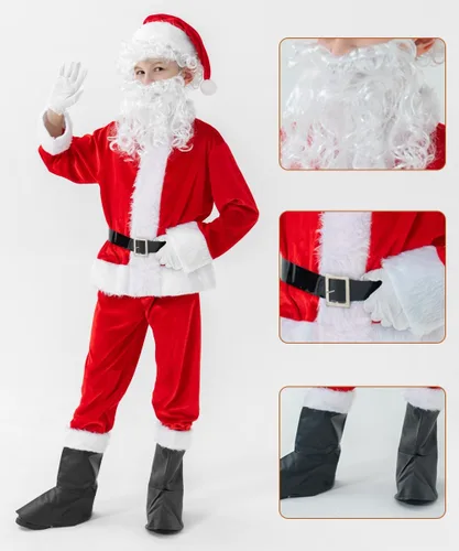 Vista 3 de BERVYOSW Boys Santa Costume Kids Santa Suit 9 PCS Youth Santa Costume for Halloween Christmas Holiday Cosplay Party