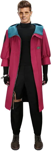 Vista 5 de Todollcos Vash The Stampede - Chaqueta de cosplay para adultos, disfraz de Trigun para hombre, abrigo con capucha y lentes de sol y aretes, trajes