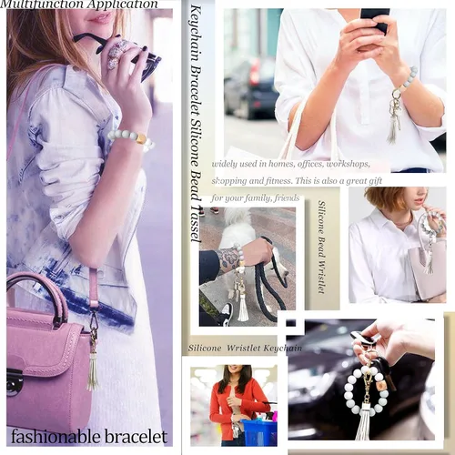 Vista 7 de BIHRTC - Pulserallavero para enganchar las llaves del auto, brazalete con cuentas de silicona para mujer
