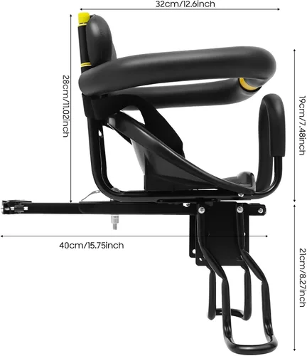 Vista 2 de Front Mounted Kids Bike Seat, Detachable Guardrail & Foot Pedals, Child Bicycle Seat for 1-5 Years, Toddler Safety MTB Bike Seat Compatible with
