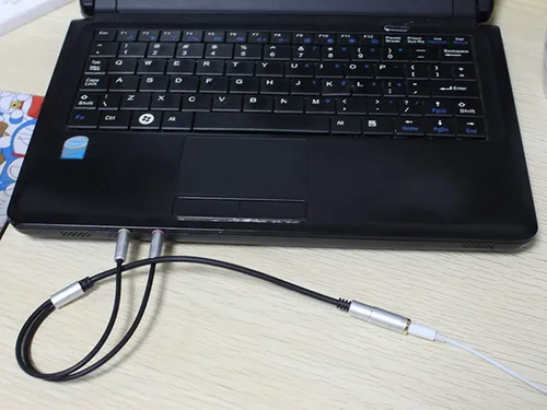 Vista 7 de Divisor de auriculares para computadora de 0.138 in hembra a 2 auriculares dobles de 0.138 in macho micrófono de audio y cable divisor en Y, Negro