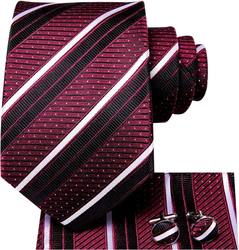 Vista 217 de Hi-Tie Corbatas de seda para hombre, diseño de cachemira a rayas, con bolsillo, gemelos cuadrados, conjunto formal de negocios