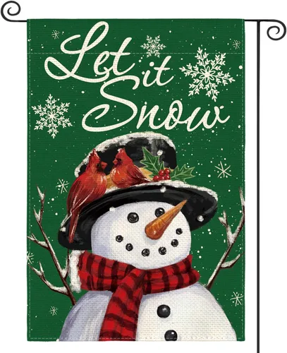 Vista 10 de AVOIN colorlife Deje que nieve muñeco de nieve copo de nieve bandera de Navidad de jardín 12x18 pulgadas de doble cara, bandera decorativa de granja