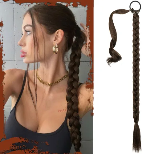 Vista 60 de SOFEIYAN Extensión de cola de caballo trenzada larga con banda elástica y mechón liso envolvente, extensiones de cabello naturales suaves