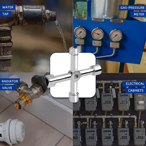 Vista 6 de Llave Sillcock multifuncional triangular de 4 vías, llave cuadrada de agua, llave de acero para llave de acero para medidor de gas de agua