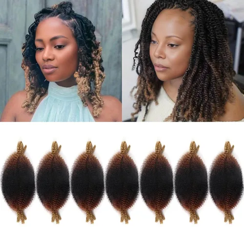 Vista 50 de Cabello afro trenzado elástico de 16 pulgadas, paquete de 3 marley twist para rastas falsas, trenzas rizadas de mariposa, cabello trenzado marley