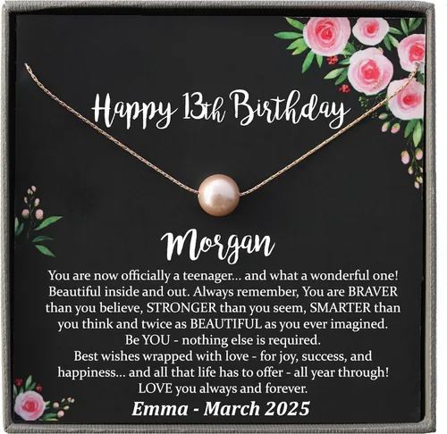 Vista 13 de Be Wished Regalos personalizados de cumpleaños número 13 para niñas, collar con mensaje significativo