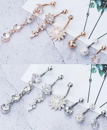 Vista 2 de YOVORO 12 anillos colgantes de acero inoxidable de 14 G para el ombligo para mujeres y niñas anillos de ombligo joyería de piercing de cuerpo Acero