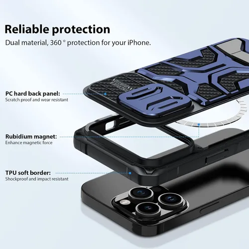 Vista 6 de Nillkin Funda para iPhone 14 Pro con soporte invisible [compatible con MagSafe] [Funda para cámara deslizante], protección contra caídas de grado