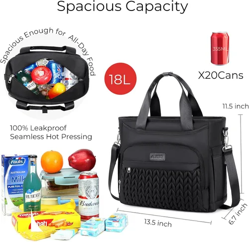 Vista 2 de AIJIEKE Lonchera térmica para hombres y mujeres, lonchera, bolsa de almuerzo para el trabajo, bolsa enfriadora grande a prueba de fugas con correa