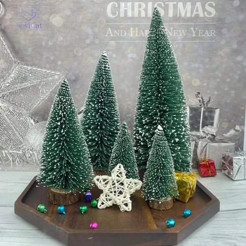 Vista 6 de mini Christmas Tree Bottle Brush Christmas Trees with Wooden Bases Christmas Decorations for Party Table top decer Christmas Tree （5pcs） Verde