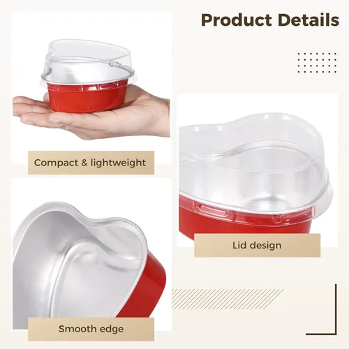 Vista 4 de 50 mini moldes para pasteles con tapas, mini latas para tartas, moldes de papel de aluminio en forma de corazón con tapas, recipiente para tartas