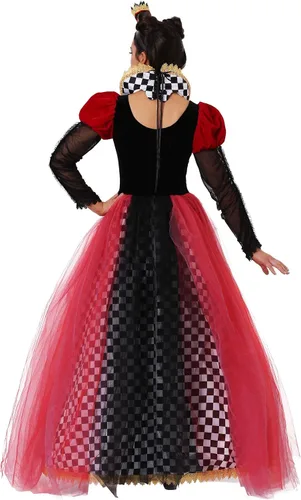 Vista 5 de Adult Ravishing Queen of Hearts Costume Womens, Fancy Checkered Dress Halloween Outfit, Red and Black Villain