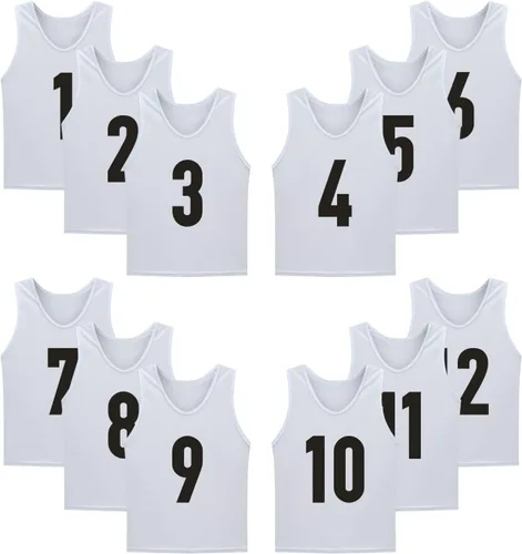 Vista 10 de Paquete de 12 (1-12) camisetas numeradas, baberos de fútbol, piñones para entrenamiento de equipo, para adultos, jóvenes y niños.