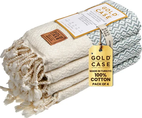 Vista 22 de Gold CASE - Juego de 4 Toallas de Mano Turcas para Baño, 20 x 40 pulgadas, Toallas de Baño 100% Algodón, Toalla Pequeña de Cocina Aphrodite