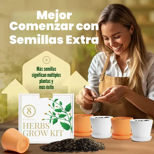 Vista 4 de HOME GROWN Kit de hierbas de regalo: juego de 8 semillas de hierbas con albahaca, cilantro, menta y más, kit completo de cultivo