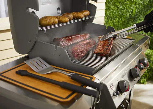 Vista 8 de Weber Juego de herramientas de parrilla de precisión de 3 piezas, pinzas de acero inoxidable, espátula y cepillo de silicona con asas