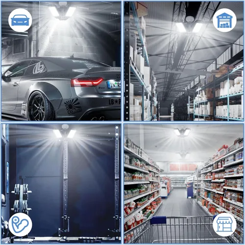 Vista 7 de Aoretic Luces LED para garaje, 1 paquete de 80 W, 8000 lm 6500 K, luz LED de tienda con 3 paneles deformables, luz de granero de sótano, luces