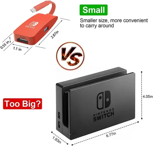 Vista 2 de GOPALA Replacement for Nintendo Switch Dock, 4K60Hz Switch Dock, Portable Switch Docking Station for TV, 1080P 60Hz Nintendo Switch TV Dock for