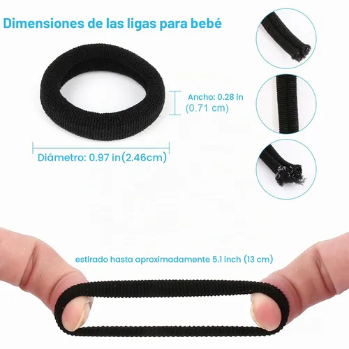 Vista 2 de Qarwayoc 300 ligas negras para el pelo – Cola de caballo de algodón para Negro