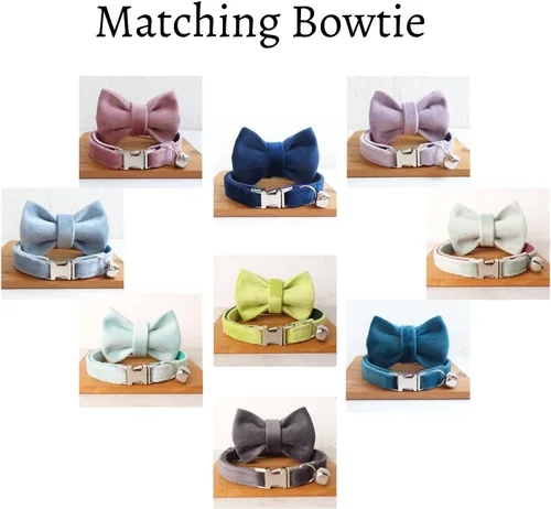 Vista 4 de Collar de gato personalizado con placa de nombre personalizada con campana, collares de identificación de gato de nailon resistente de terciopelo