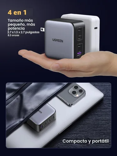 Vista 5 de UGREEN Nexode Cargador USB C GaN de 100W, Adaptador de Corriente Rápido Compacto Plegable de 4 Puertos para Cargador de Laptop para MacBook Pro/Air