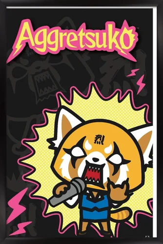 Vista 8 de Trends International Aggretsuko Rock Out - Póster de pared, 22.4 pulgadas de largo x 14.7 pulgadas, versión enmarcada en madera de granero