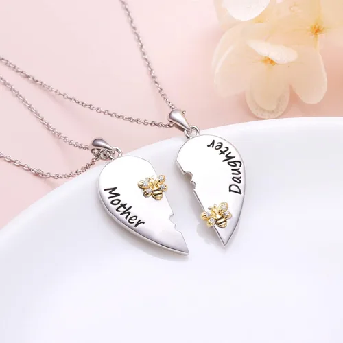 Vista 3 de DAOCHONG Collar con colgante de corazón de plata esterlina S925 para madre, hija, nieta, familia, joyería de papá, mamá, abuela, hijo, cumpleaños