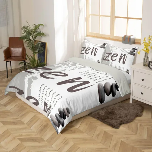 Vista 2 de Erosebridal Juego de funda de edredón zen de piedra zen, tamaño individual, con hojas para adultos, hombres y mujeres, funda de edredón con palabras