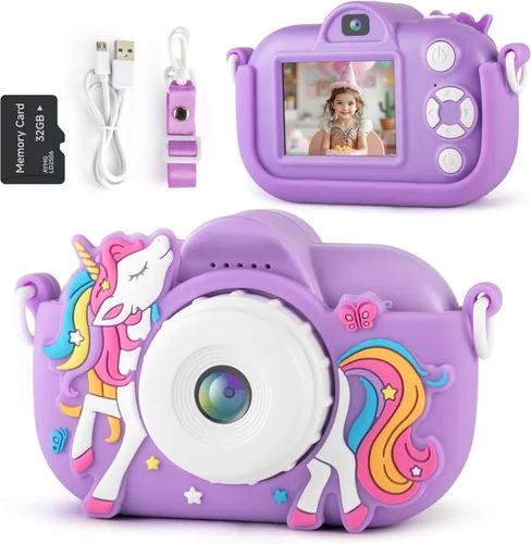 Vista 3 de Cámara infantil para niñas y niños, juguetes de regalo, cámara para niños pequeños con juegos, cámara digital para selfie de doble lente HD de 48 MP