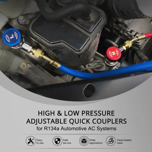 Vista 6 de YSTOOL Automotriz AC R134a Kit de acoplador rápido ajustable HVAC Conversión de conector alto y bajo con adaptador SAE macho de 1/4 de pulgada