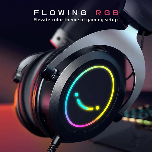 Vista 5 de FIFINE Auriculares RGB para juegos, cómodos auriculares sobre la oreja con micrófono, conexión de conector de audio con cable, auriculares de cuero