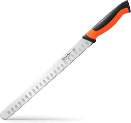 Vista 10 de Cuchillo de chef de 8 pulgadas con borde Granton para rebanar jamón y carne de pavo Certificado NSF Hoja de acero inoxidable alemán Mango