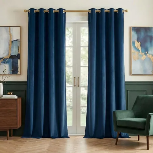 Vista 68 de NICETOWN Cortinas de terciopelo beige 100% opacas de 84 pulgadas de largo, 52 pulgadas de ancho, 2 paneles para dormitorio y sala de estar, cortinas