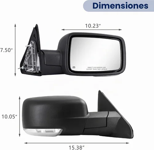 Vista 3 de Sanooer Espejo lateral derecho para Dodge Ram 1500 09-18 y 10-18 2500-5500 Negro