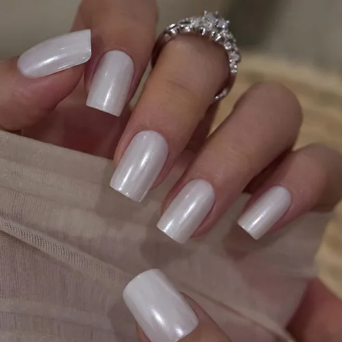 Vista 21 de CurvLife Uñas postizas a presión con punta francesa cuadrada media, color Brillo de porcelana