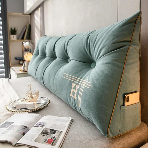 Vista 9 de HM&DX Almohada de lectura triangular con cuña para cabecero, almohada de respaldo de terciopelo con funda extraíble y bolsillos laterales