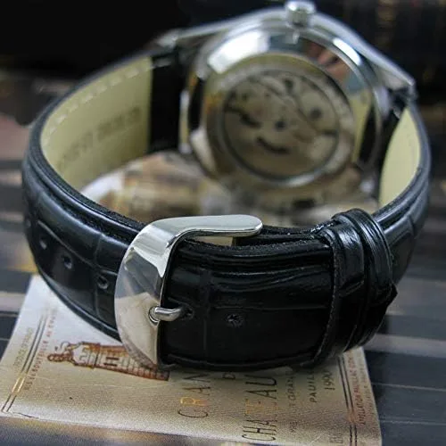 Vista 6 de VIGOROSO Reloj deportivo de cuerda automática de cuero negro para hombre, Negro -, Reloj de cuerda automática