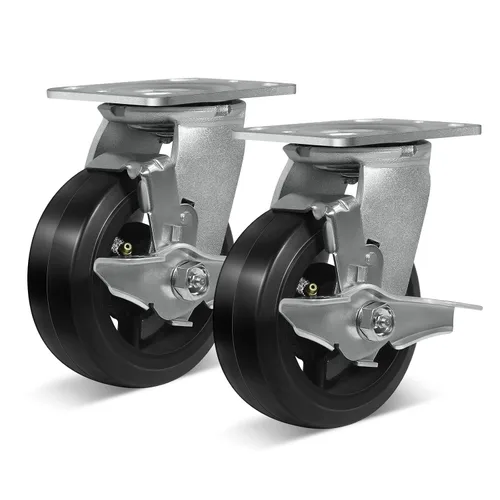 Vista 16 de Ruedas resistentes de 4 pulgadas, ruedas industriales de placa con rueda de goma, utilizadas para carrito de herramientas, plataforma, camión