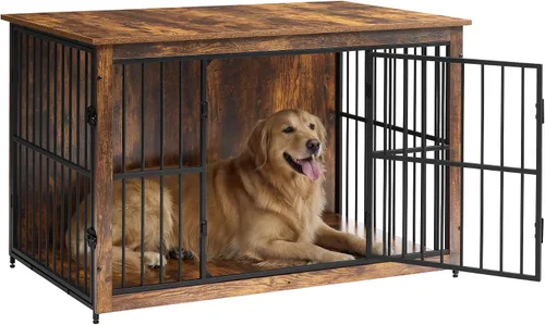 Vista 10 de Feandrea Muebles de jaula para perros, perrera de 38 pulgadas para perros de hasta 70 libras, con bandeja extraíble, mesa auxiliar de jaula