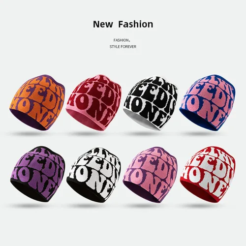 Vista 7 de Mujeres Hombres Y2K Beanie Hat Letra Impresión Sombrero de Punto Sombrero de Lana Cálido Sombrero Casual Deportes Pullover Sombrero Moda Hip Hop