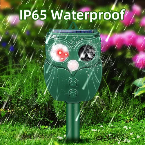 Vista 4 de Repelente solar ultrasónico de animales actualizado 2025 repelente de gatos para exteriores, detección de movimiento, luz LED de destello