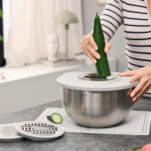 Vista 3 de ZWILLING Fresh & Save Bowls - Juego de 3 cuencos al vacío de acero inoxidable, recipientes herméticos para almacenamiento de alimentos